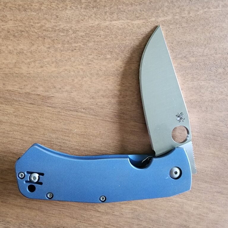 Spyderco Slysz Exclusive in Blue Titanium and M390 C186TIPBL knives for sale