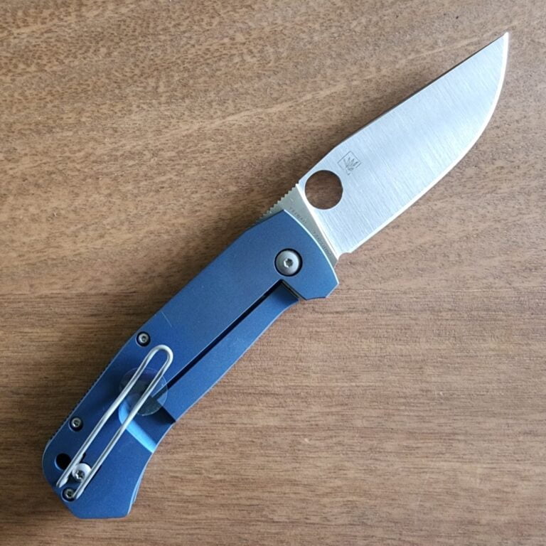 Spyderco Slysz Exclusive in Blue Titanium and M390 C186TIPBL knives for sale