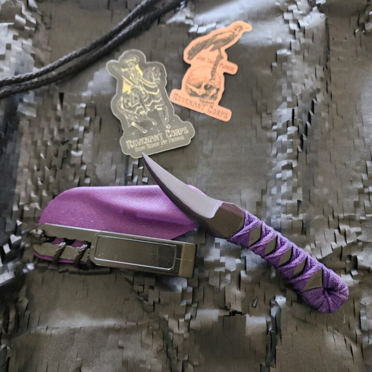 Revenant Corps G10 Great Tailed Grackle with Sheath, Purple on Black. knives for sale