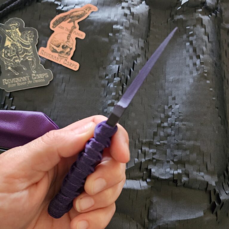 Revenant Corps G10 Great Tailed Grackle with Sheath, Purple on Black. knives for sale