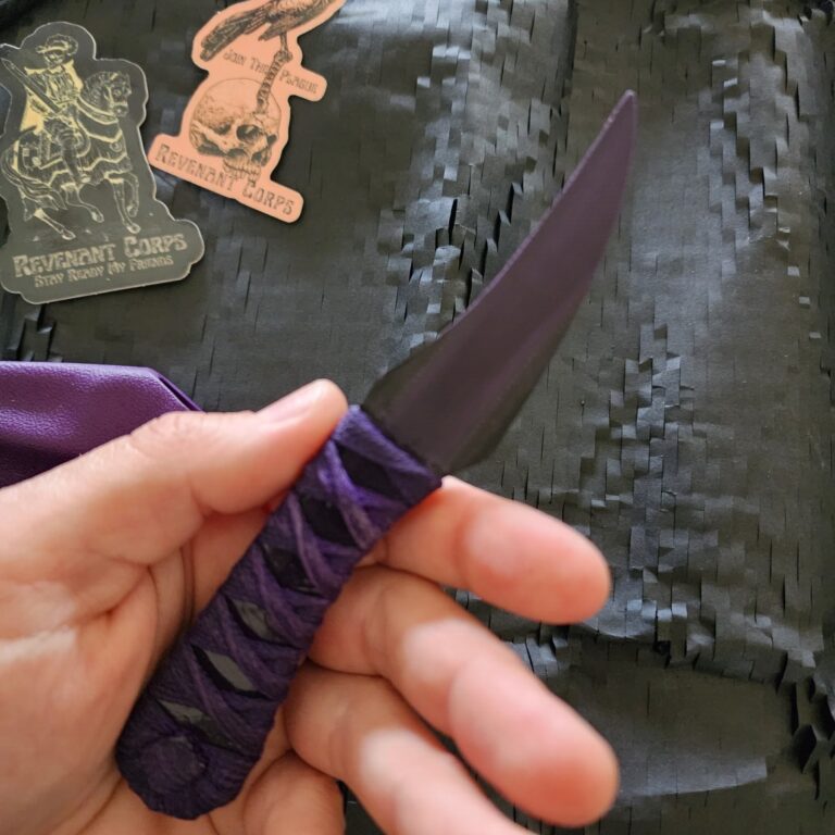 Revenant Corps G10 Great Tailed Grackle with Sheath, Purple on Black. knives for sale