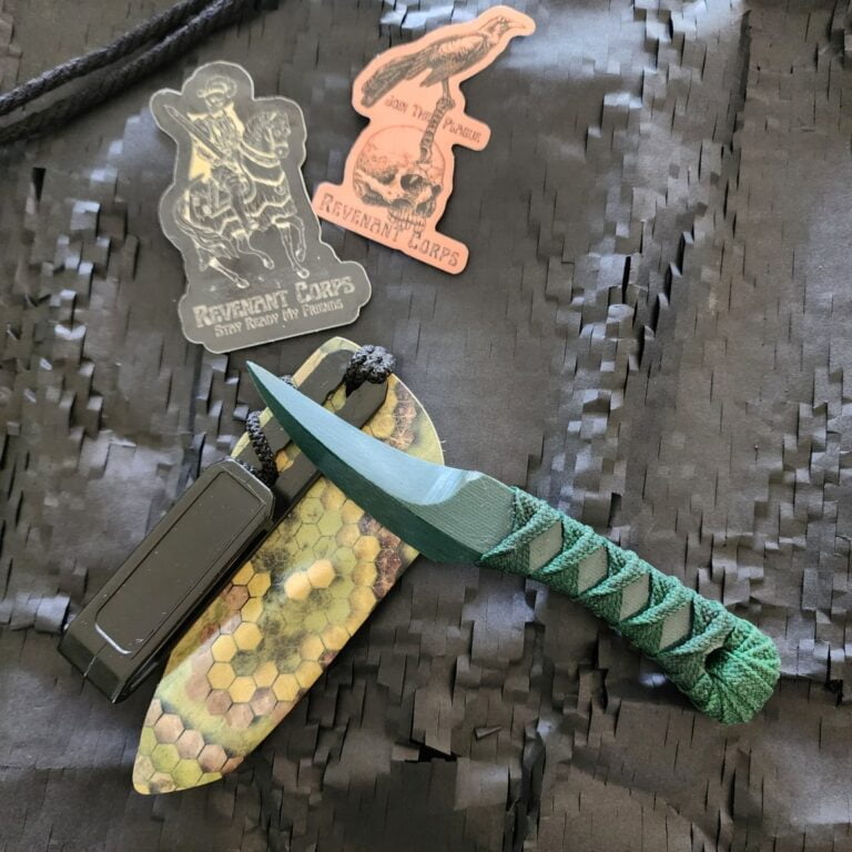 Revenant Corps G10 Great Tailed Grackle with Sheath, Green on Black. knives for sale