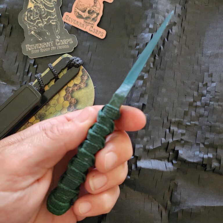 Revenant Corps G10 Great Tailed Grackle with Sheath, Green on Black. knives for sale