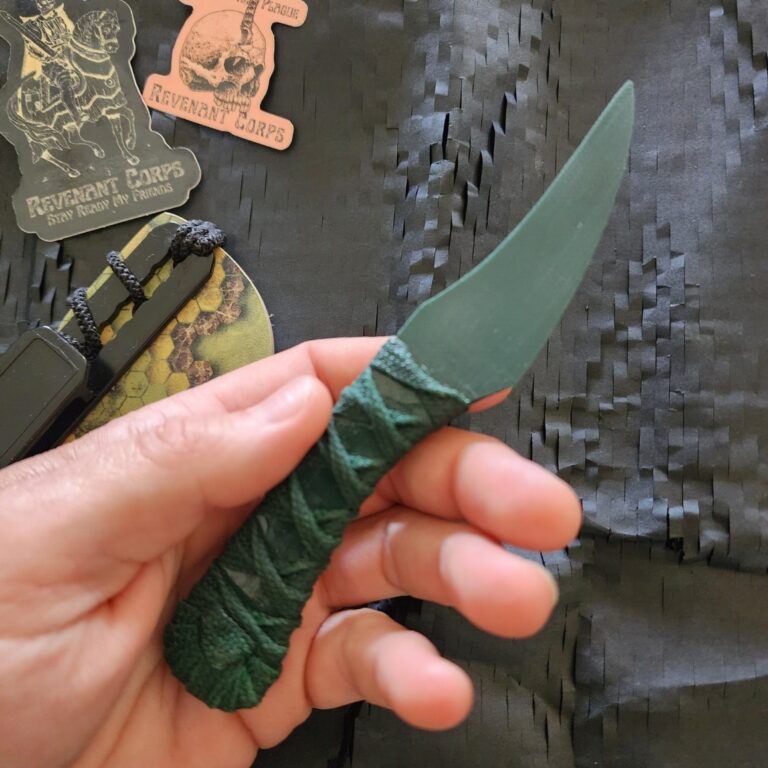 Revenant Corps G10 Great Tailed Grackle with Sheath, Green on Black. knives for sale