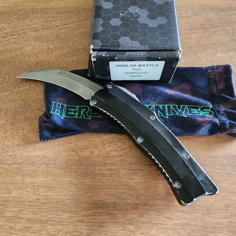 Heretic Knives Roc  Black Handle Battleworn  H060-5A-BATTLE knives for sale