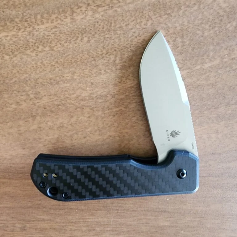 Kizer Nice Guy By Azo featuring a 154 CM Satin Blade and G10 Carbon Fiber Handle V3011C1 knives for sale