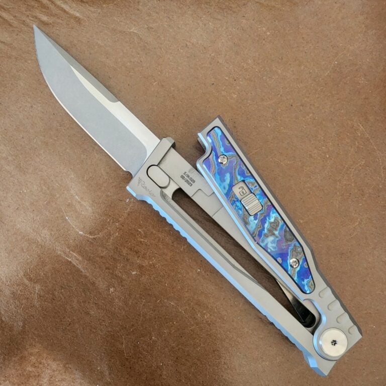 Reate EXO-M Cranes Exclusive TANTO in CPM3V and Titanium with ZIRCUTI inlay. Serial No. 025 (1 of 100) knives for sale