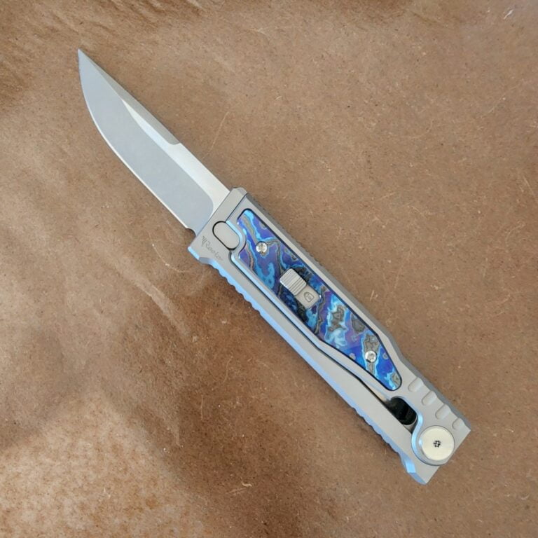 Reate EXO-M Cranes Exclusive TANTO in CPM3V and Titanium with ZIRCUTI inlay. Serial No. 025 (1 of 100) knives for sale