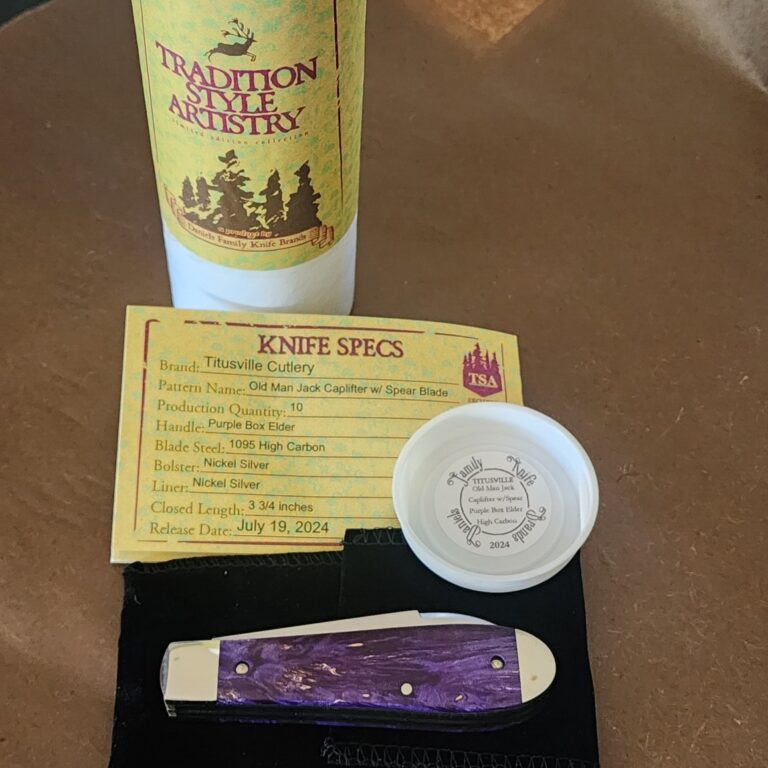 TSA Knives Exclusive Old Man Jack Caplifter w/ Spear Blade Purple Box Elder 1 of 10 by Daniels 07/2025 knives for sale