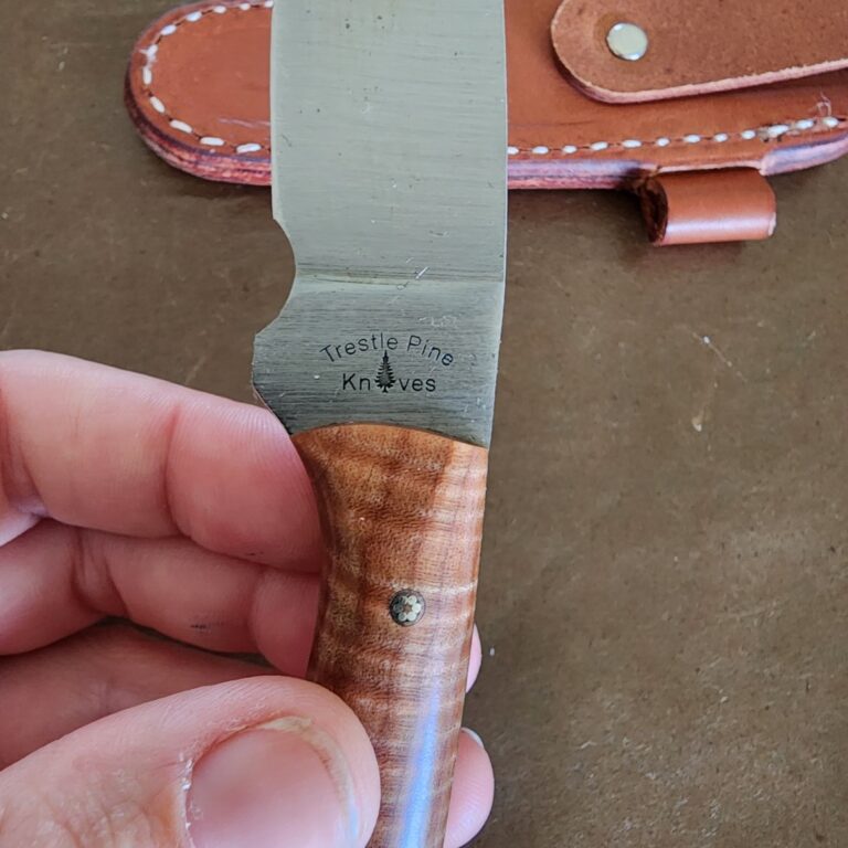 Trestle Pines Knives Curly Maple 1 of 6 "Buddy" By Hess and Great Eastern Cutlery knives for sale