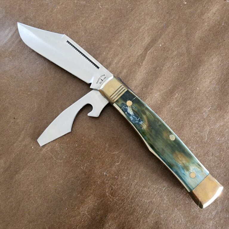 Trestle Pines Knives Topper in Green Mammoth 1 of 7 (discounted due to cracked scale) knives for sale