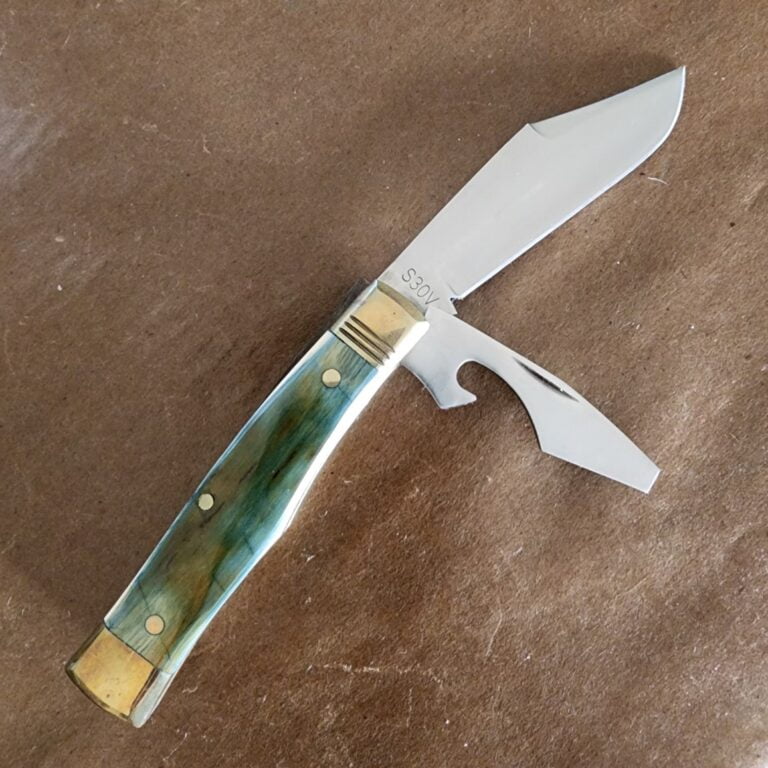 Trestle Pines Knives Topper in Green Mammoth 1 of 7 (discounted due to cracked scale) knives for sale