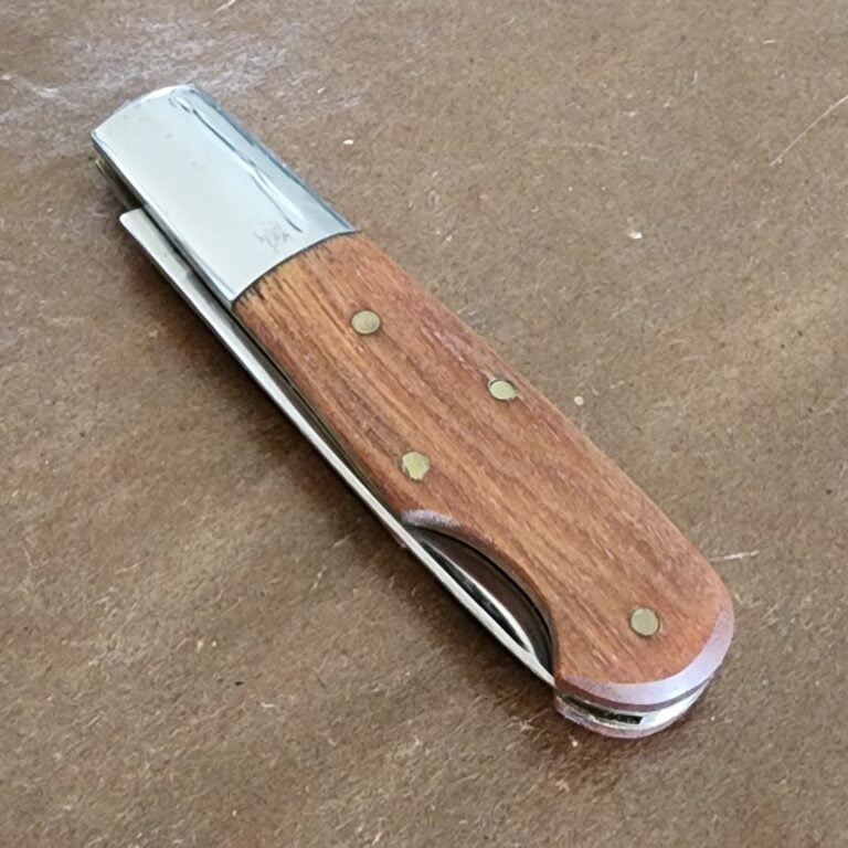 Trestle Pines Knives Superior Clear Box Elder Burl By Queen Cutlery (discounted due to large blem on blade) knives for sale