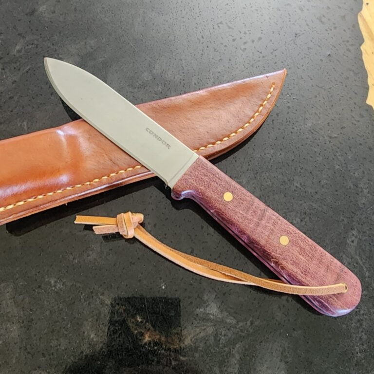 Trestle Pine Knives Custom Finished By G.Holmes in Leopard Wood and 440 SS Blade By Condor knives for sale