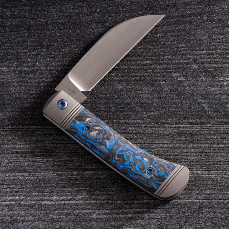 VENOM JACK - BLUE MARBLE CARBON FIBER HAND SATIN knives for sale