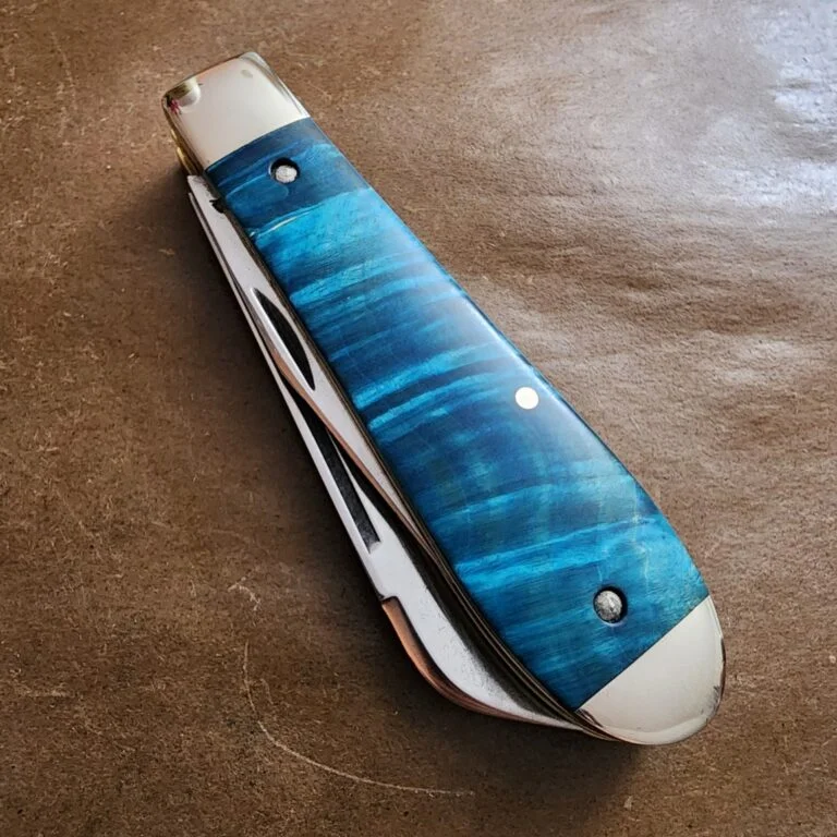 TSA Knives Exclusive Old Man Jack Caplifter w/ Sheepfoot Blade Blue Box Elder 1 of 5 by Daniels 07/2024 knives for sale