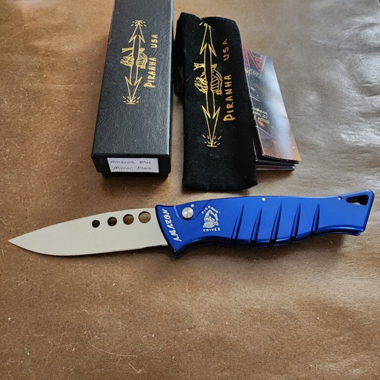 Piranha USA Amazon, Blue, Mirror, Plain P3B knives for sale