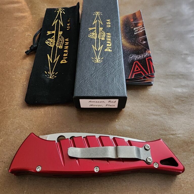 Piranha USA Amazon, Red, Mirror, Plain P3R knives for sale