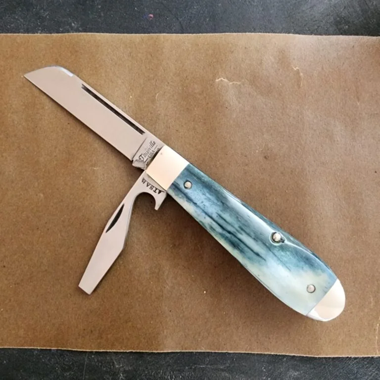 TSA Knives Exclusive Old Man Jack Caplifter w/ Sheepsfoot Mermaid Blue Giraffe Bone (1 of 3) by Daniels 07/2024 knives for sale