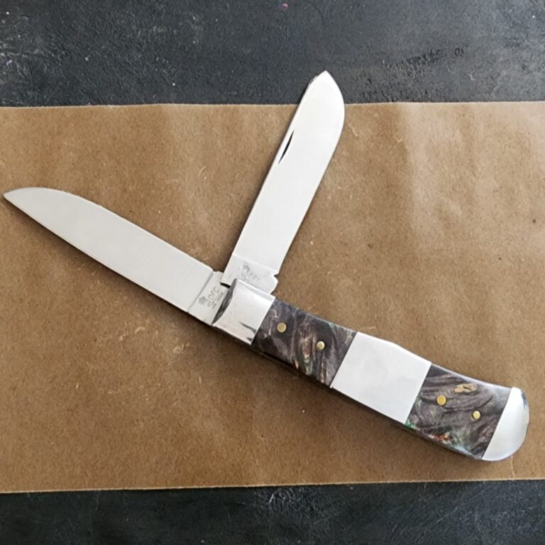 Schatt & Morgan 2 Bld. Mountain Man Green Maple Burl knives for sale