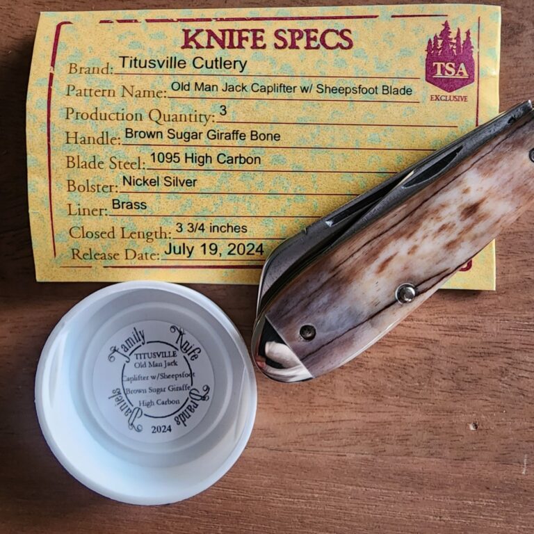 TSA Knives Exclusive Old Man Jack Caplifter w/ Sheepsfoot Brown Sugar Giraffe Bone (1 of 3) by Daniels 07/2024 knives for sale