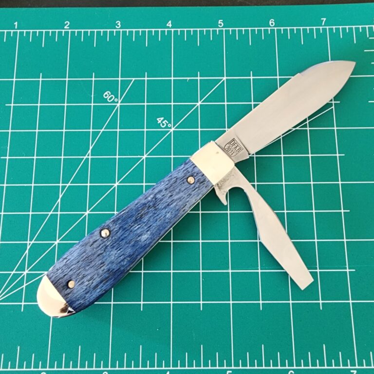 TSA Knives Exclusive Old Man Jack Caplifter w/ Spear Point blade in Olympic Blue Giraffe Bone (1 of 4) by Daniels 07/2024 knives for sale