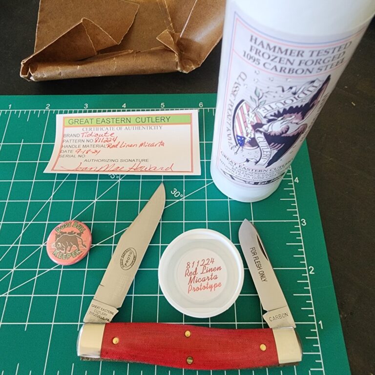 Great Eastern Cutlery #811224 Red Linen Micarta PROTOTYPE knives for sale