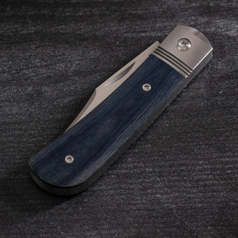 BENNY’S CLIP - BLUE LINEN MICARTA knives for sale