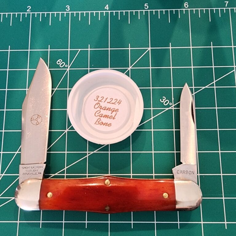 Great Eastern Cutlery #321224 Orange Camel Bone with Boot Shield (Old Towne Cutlery SFO) knives for sale