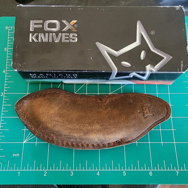 Fox/ Bastinelli Dragotac Friction Folder in N690 with Ziricote Wood Covers and Leather Sheath FOX518ZW knives for sale