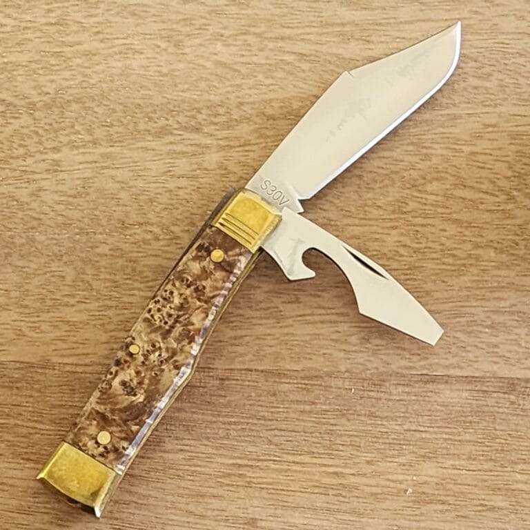 Trestle Pine Knives Black Ash Burl Topper knives for sale