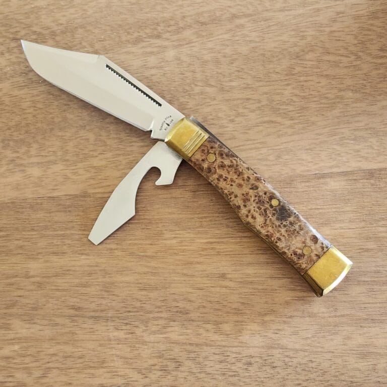 Trestle Pine Knives Black Ash Burl Topper knives for sale