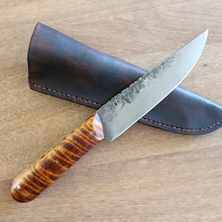 Custom "North River" Hand Forged Canadian Curly Maple Frontier Skinner with File Work knives for sale