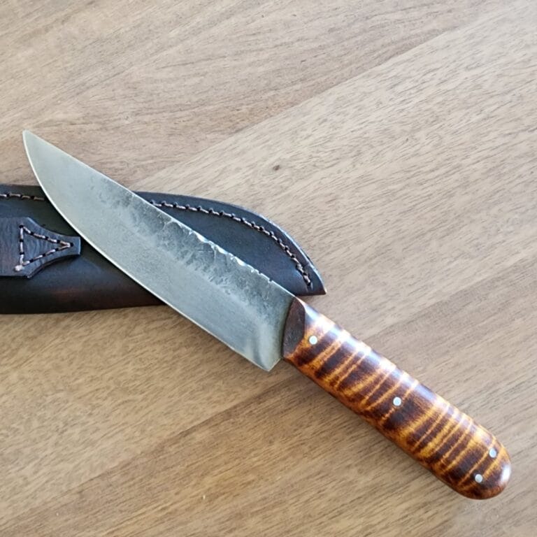 Custom "North River" Hand Forged Canadian Curly Maple Frontier Skinner with File Work knives for sale