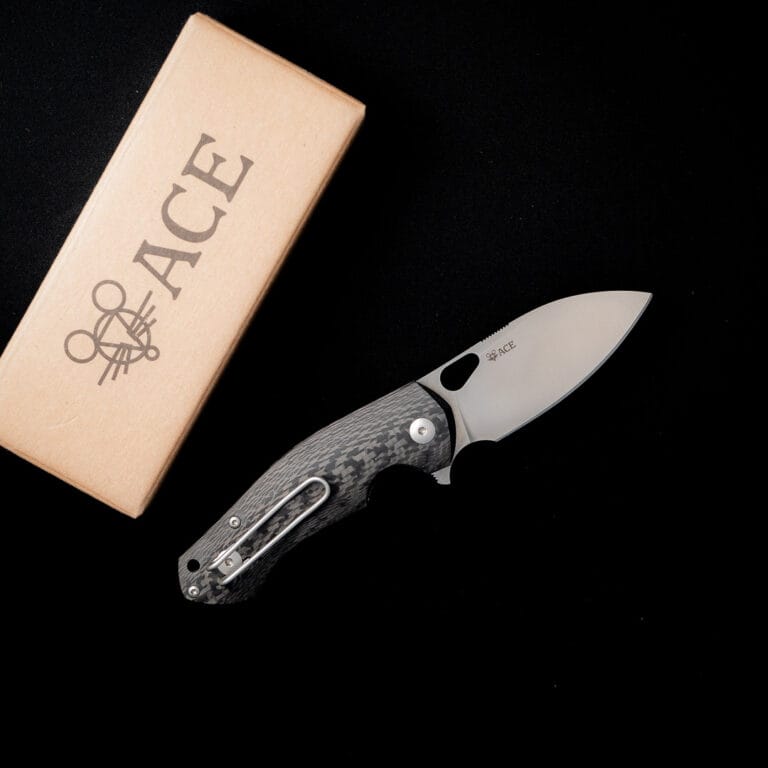 GiantMouse ACE Biblio - Carbon Fiber with Satin Blade Discounted "Rescue Mouse" knives for sale