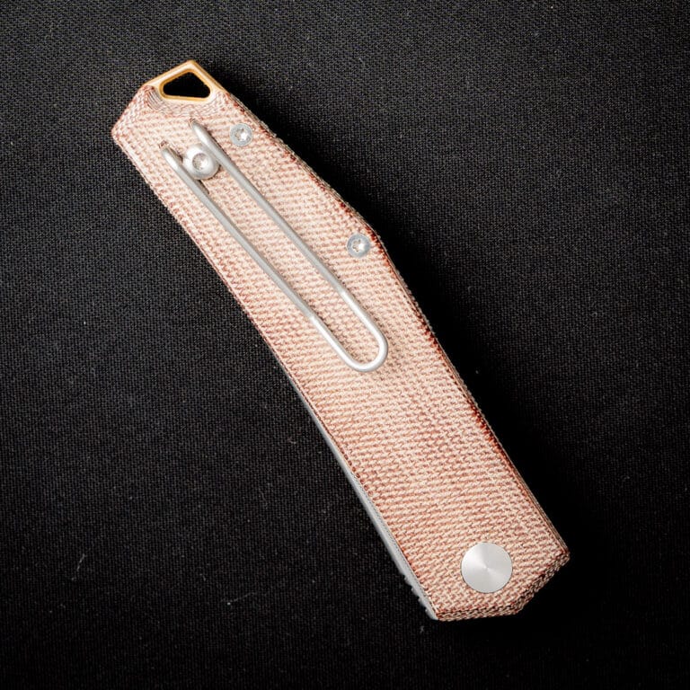 GiantMouse ACE Clyde in Natural Canvas with Brass Backspacer and Thumbstud Discounted "Rescue Mouse" knives for sale