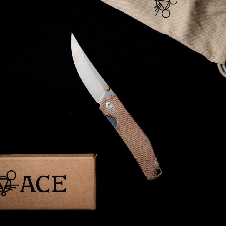 GiantMouse ACE Clyde in Natural Canvas with Brass Backspacer and Thumbstud Discounted "Rescue Mouse" knives for sale