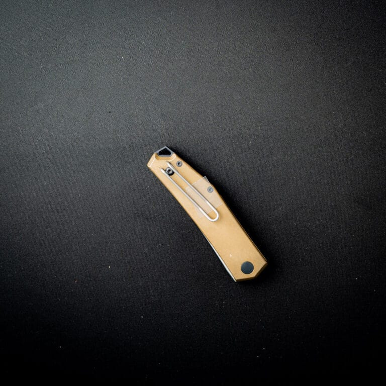 GiantMouse ACE Clyde in Natural Canvas with Brass Backspacer and Thumbstud Discounted "Rescue Mouse" knives for sale