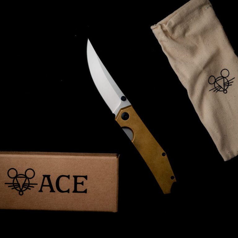 GiantMouse ACE Clyde in Natural Canvas with Brass Backspacer and Thumbstud Discounted "Rescue Mouse" knives for sale