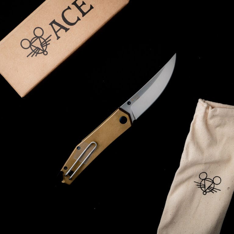 GiantMouse ACE Clyde in Natural Canvas with Brass Backspacer and Thumbstud Discounted "Rescue Mouse" knives for sale