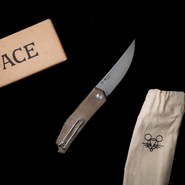 GiantMouse ACE Clyde - Natural Canvas Micarta Discounted "Rescue Mouse" knives for sale