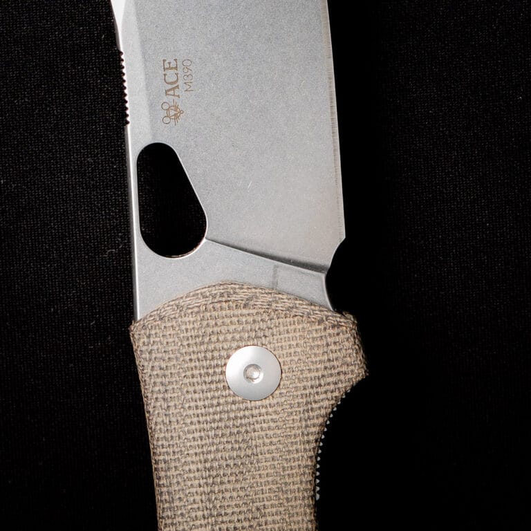 GiantMouse ACE Grand in Green Canvas Micarta with M390 Steel Blade Discounted "Rescue Mouse" knives for sale