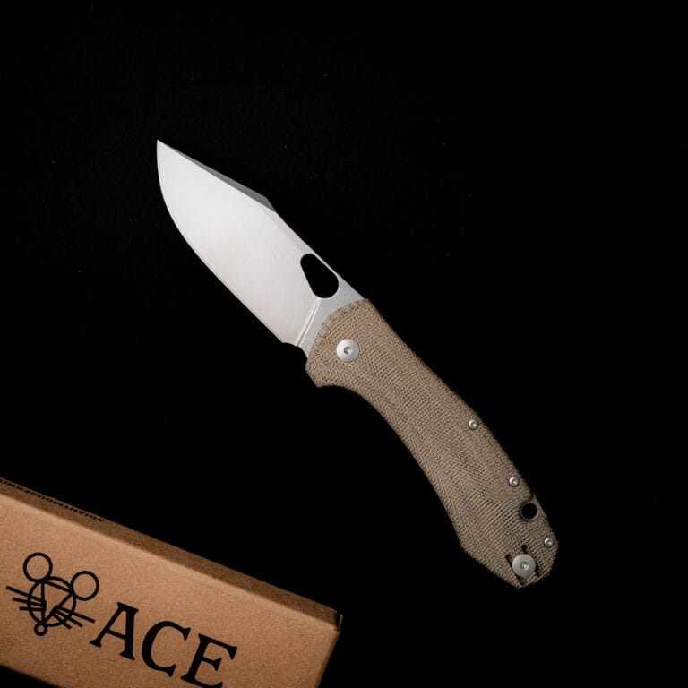 GiantMouse ACE Grand in Green Canvas Micarta with M390 Steel Blade Discounted "Rescue Mouse" knives for sale