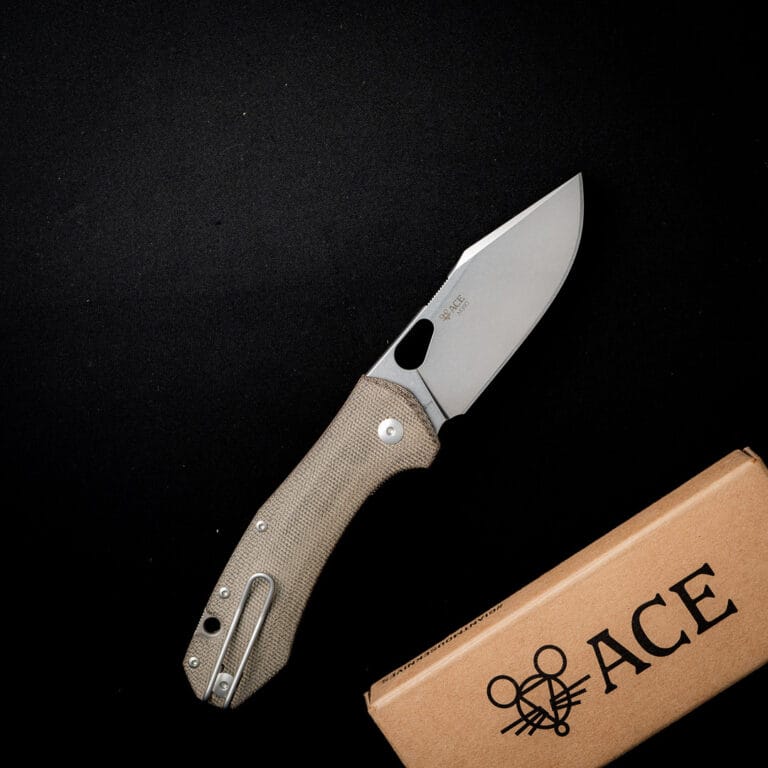 GiantMouse ACE Grand in Green Canvas Micarta with M390 Steel Blade Discounted "Rescue Mouse" knives for sale