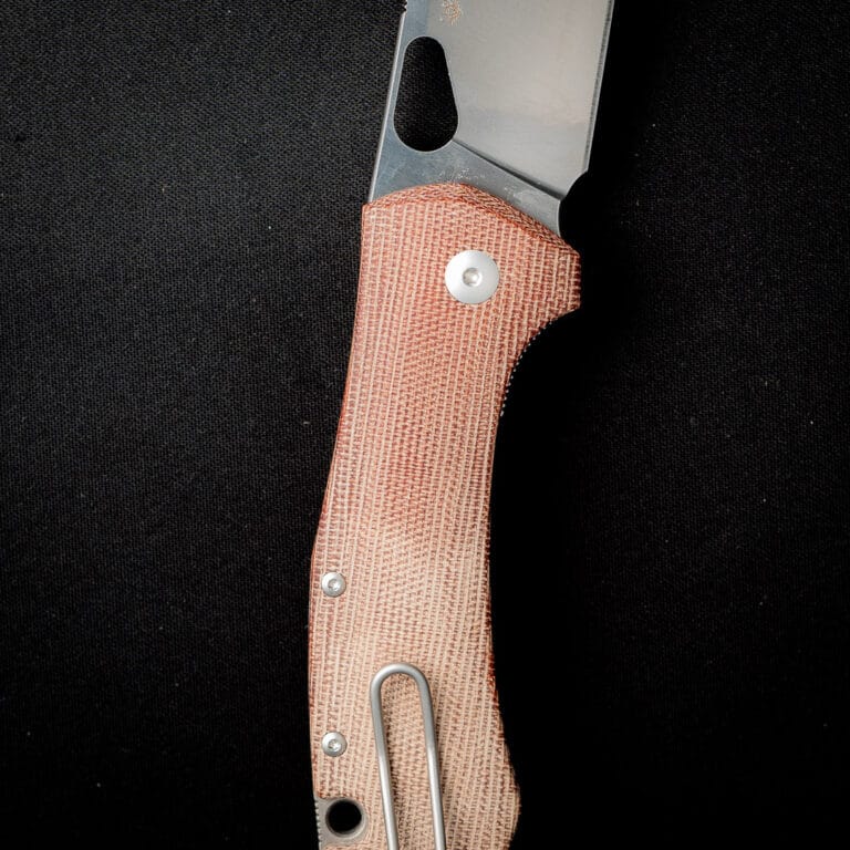 GiantMouse ACE Grand in Natural Canvas Micarta Discounted "Rescue Mouse" knives for sale