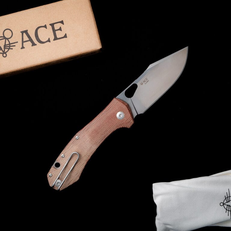 GiantMouse ACE Grand in Natural Canvas Micarta Discounted "Rescue Mouse" knives for sale