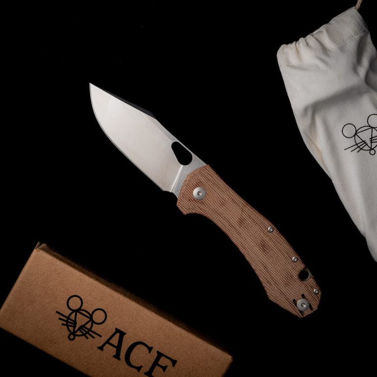 GiantMouse ACE Grand in Natural Canvas Micarta Discounted "Rescue Mouse" knives for sale