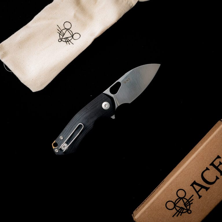 GiantMouse ACE Riv Liner Lock - Double Black Canvas Micarta Discounted "Rescue Mouse" knives for sale