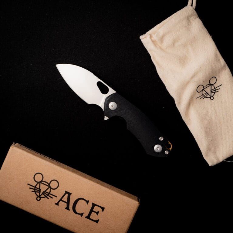 GiantMouse ACE Riv Liner Lock - Double Black Canvas Micarta Discounted "Rescue Mouse" knives for sale