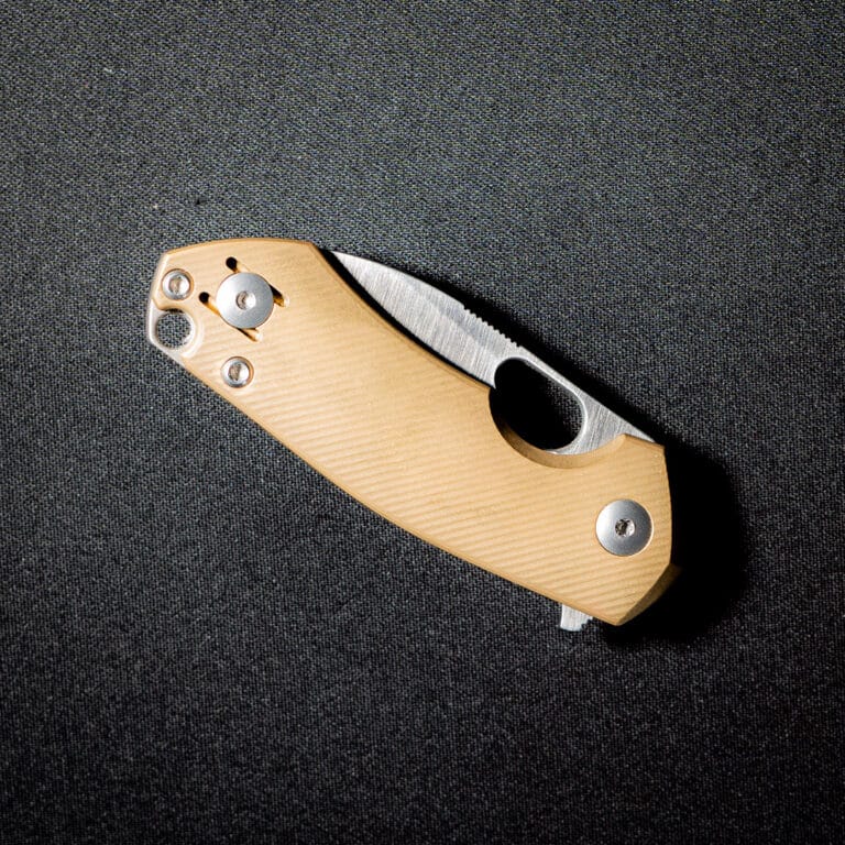 GiantMouse ACE Riv Liner Lock - Brass Discounted "Rescue Mouse" knives for sale